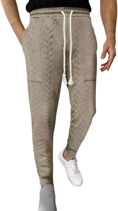 Pantalones Hombre L Pantalones cómodos e informales para hombre con cordón y pierna recta, color sólido, de punto, con cordón, pantalones casuales con cordón para hombre, pantalones calefactables para — Roupa aquecida