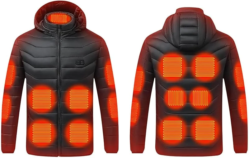 Chaquetas térmicas para Hombre, Abrigo cálido Invierno con calefacción, Chaqueta Acolchada térmica eléctrica con 15 Zonas calefacción (001 Negro XXL) — Cozinha e lar