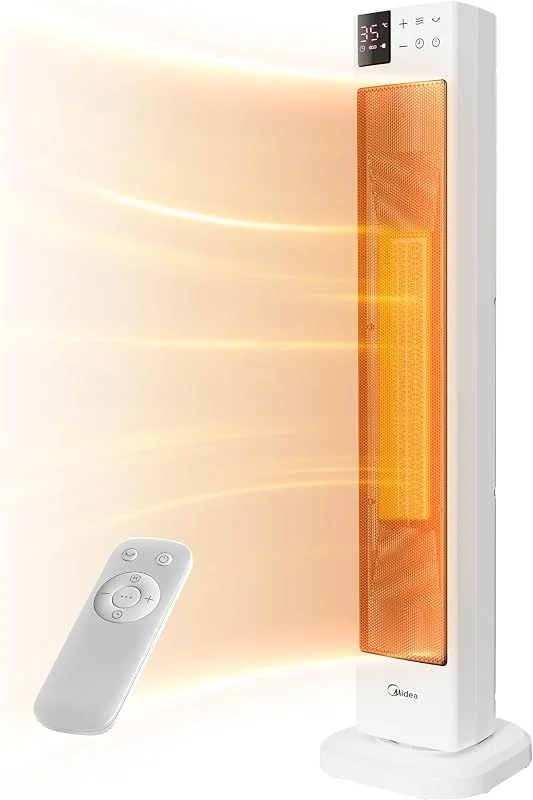 Midea NTH20-22GR(WH) Ventilador de aquecimento silencioso de baixo consumo com controlo remoto, PTC 2000 W ventilador aquecedor cerâmico com termostato, 2 configurações de calor, temporizador 24H