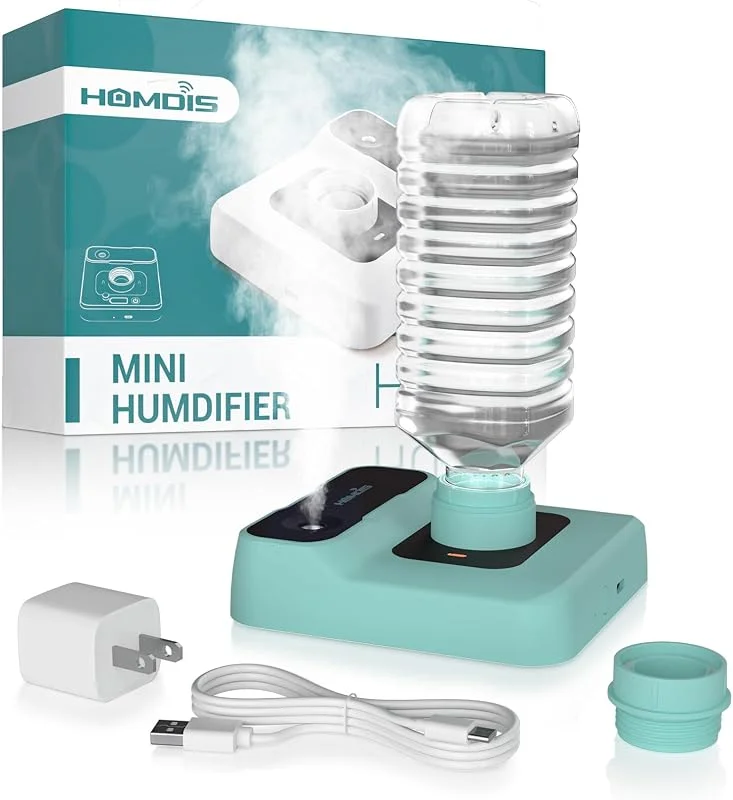 Humidificador de viagem, pequeno humidificador portátil para plantas, quarto, escritório, hotel ou carro, funciona a pilhas, mini humidificadores de névoa fria, silencioso 23 dB, desligado