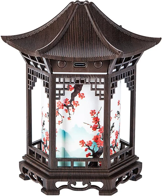 Difusor de aroma, linterna china, difusor de aceites esenciales y luz nocturna, humidificador de habitación de 160 ml con modos de niebla duales, LED cálido, frío, grano de madera oscura