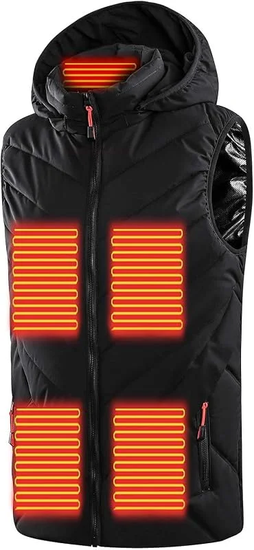 Chaleco calefaccionado para Mujer y Hombre, Chaleco calefaccionado eléctrico con Capucha, Chaqueta calefactable sin Mangas con Capucha y 11 Zonas calefacción (Negro L) — Cozinha e lar