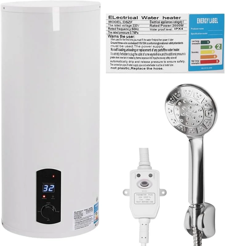 Calentador Eléctrico de Almacenamiento de Agua Caliente 220V, 60L Calentador de Pared con Protección contra Fugas, Ducha Práctica y Pantalla de Temperatura, 2000W Calentador de Agua Eléctrico — Aquecimento