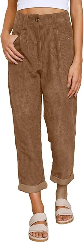 Generisch Pantalones de pana para mujer, pantalones de pierna recta, elegantes pantalones casuales, mezcla de algodón de alta calidad con pierna recta, corte informal — Roupa aquecida