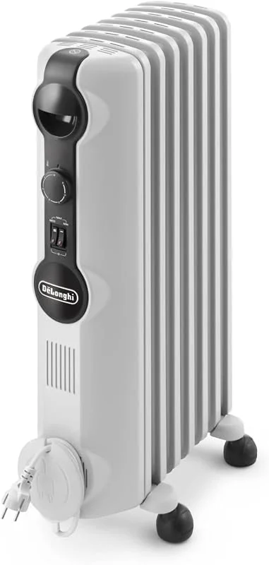 De'Longhi Radia S – Radiador de Aceite para Estancias de Hasta 45 m³, Calefactor Eléctrico con Termostato de Seguridad, 7 Aletas, Función Antiheladas, Portátil, 1500W, Blanco (TRRS0715) — Aquecimento