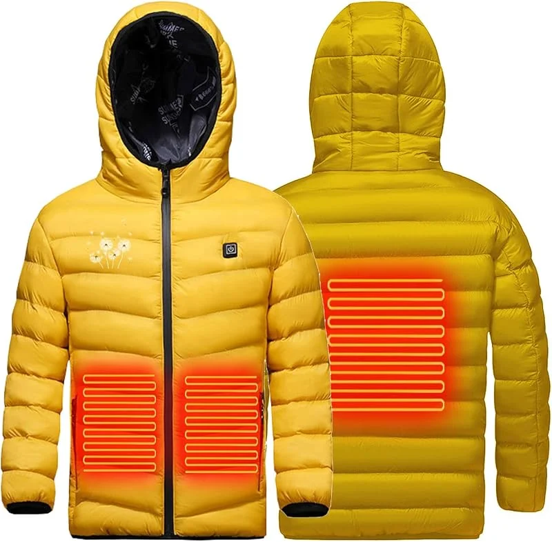 Chaqueta térmica para Invierno, Chaqueta térmica con 3 Zonas calefacción, Abrigo térmico cálido Invierno, Impermeable, Resistente al Viento y con calefacción (#12 Amarillo 6) — Cozinha e lar