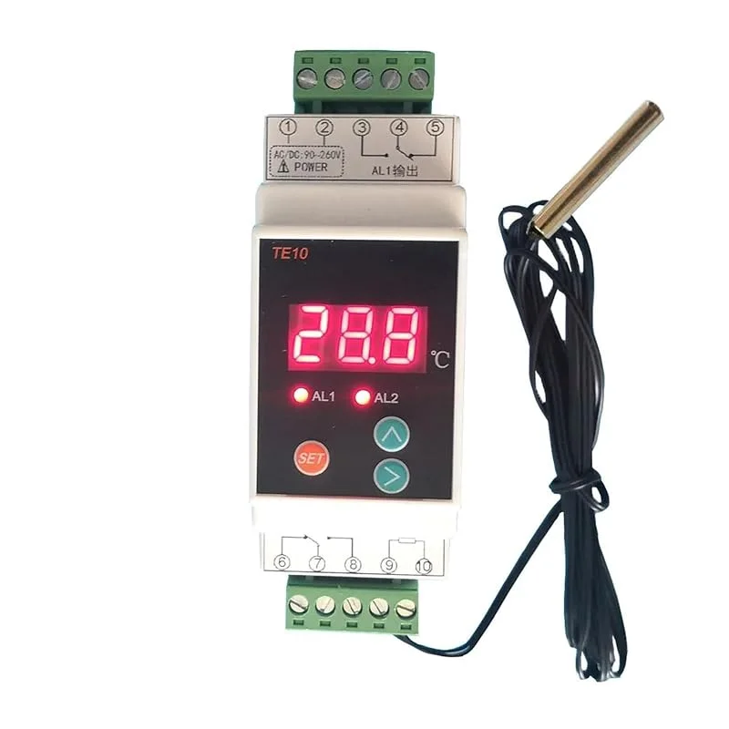 Termostato de riel DIN de CA 90-260 V con sensor y salida de relé bidireccional, controlador de temperatura de -40-110 ℃ for calefacción y refrigeración. — Aquecimento