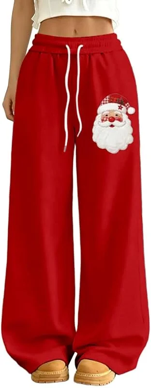 Generisch Pantalones informales para mujer con estampado de pierna ancha, suaves y cómodos, ideales para ocasiones festivas, diseño elegante, cintura elástica, perfecto para Navidad el día a día — Roupa aquecida