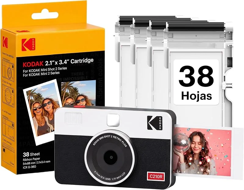 KODAK Mini Shot 2 Retro Cámara Instantánea 5×7, 6cm, 38 Hojas, Blanca — Roupa aquecida