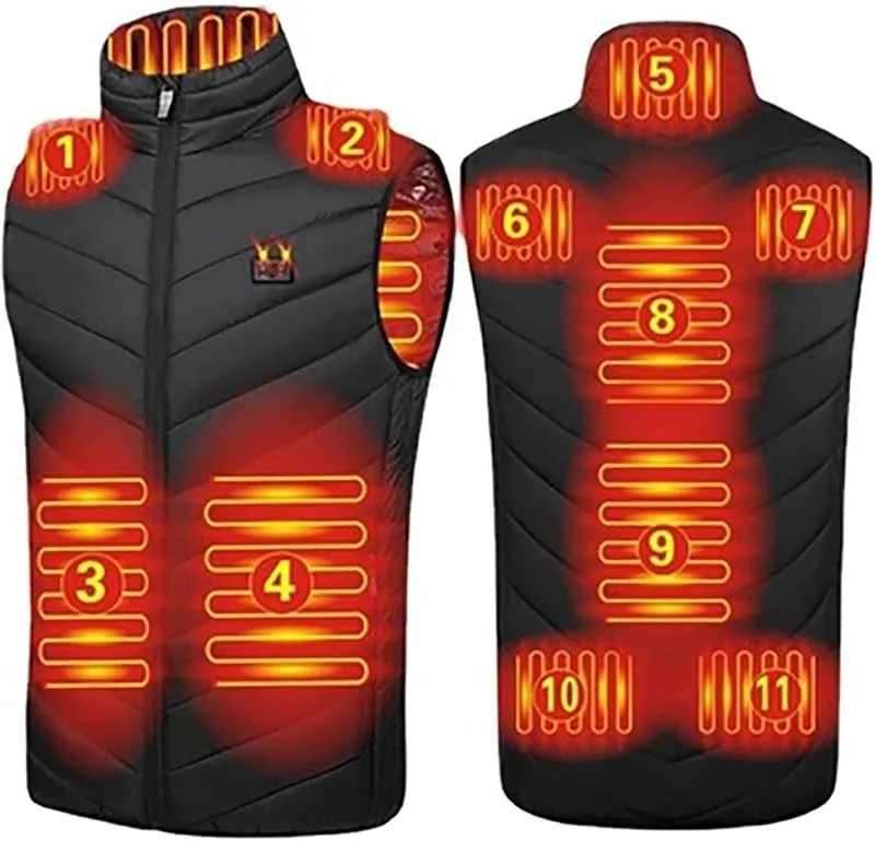 HSOSK Chaleco térmico para hombre al aire libre: chaqueta térmica de 11 zonas, calentador de cuerpo con calefacción USB para senderismo, esquí, camping, caza, pesca, equitación, golf (batería no — Cozinha e lar