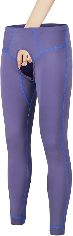 JINSHI Calças térmicas para homem, frente aberta, calças compridas de compressão, camada base, clima frio — Roupa aquecida