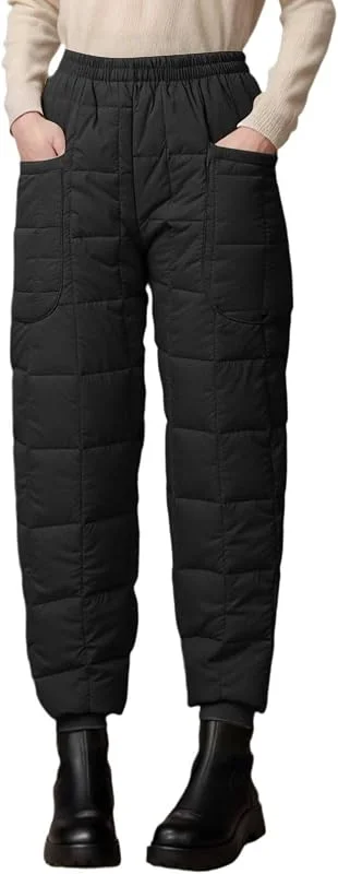 Generisch Pantalones térmicos para mujer, pantalones informales de pierna ancha con cordón, forrados a prueba de viento, estilo de viajero al aire libre, ajuste cómodo para invierno — Cabelo