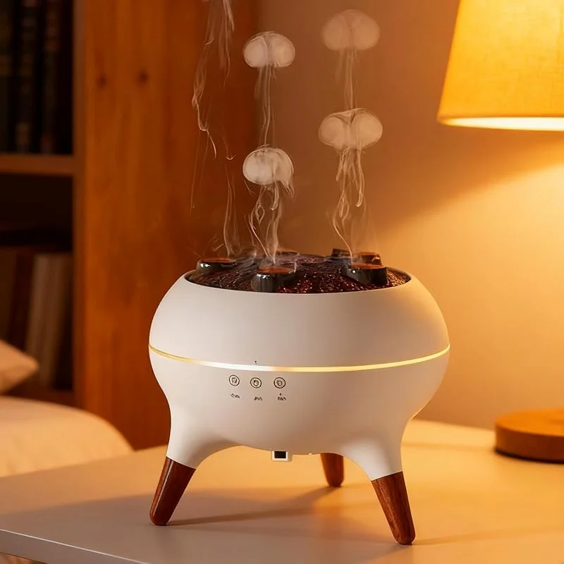 Difusor de óleo essencial de água-viva, difusor de água, humidificador de ar para aromaterapia com luzes LED de 7 cores e controlo remoto, difusor de aromaterapia com temporizador 4, 8 para o