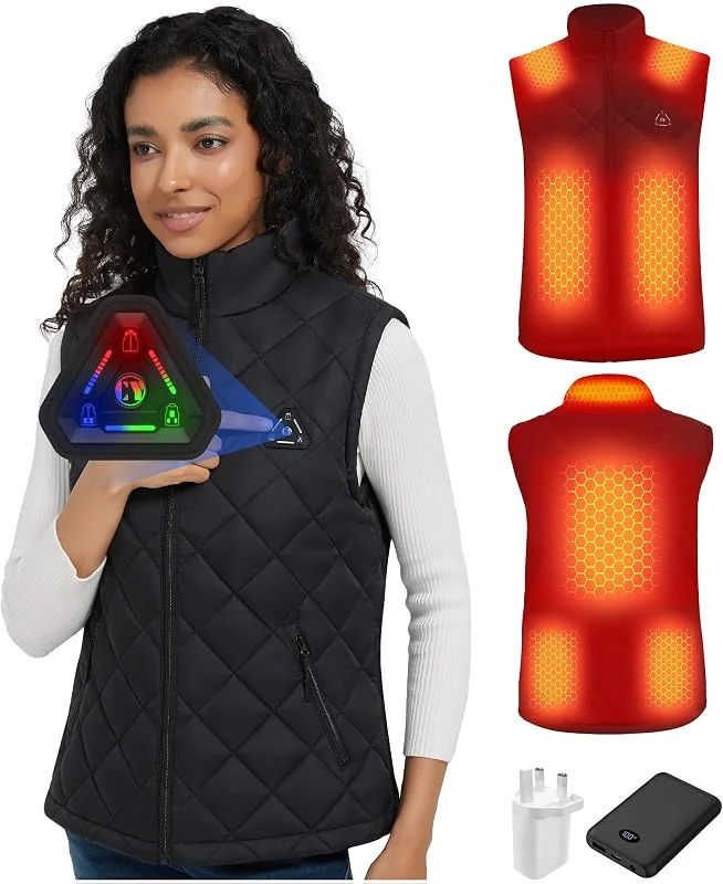 Colete Aquecível para Homem e Mulher com Bateria 7, 4V 10000mAh e Controle 4-em-1 – Colete Leve Acolchoado com Tecnologia de Aquecimento de Fibra de Carbono Aprimorada para Exterior e Uso Diário — Roupa aquecida