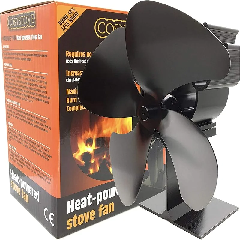 Ventoinha de estufa silenciosa Cosystove, com 4 lâminas e termómetro — Cozinha e lar