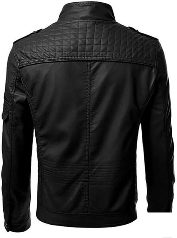 Chaqueta de Cuero Genuino de Invierno Hombre Cuello Casual Abrigo Caliente Casual Forro Interior Cremallera Bolsillos Múltiples Cremallera Resistente Impermeable Clásico — Roupa aquecida