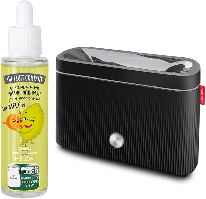 The Fruit Company Humidificador Flame 3.0 efeito chama essência 50 ml, difusor ultra-sónico de 300 ml com desligamento automático e 10 h, LED ambiente e aromaterapia (melão)