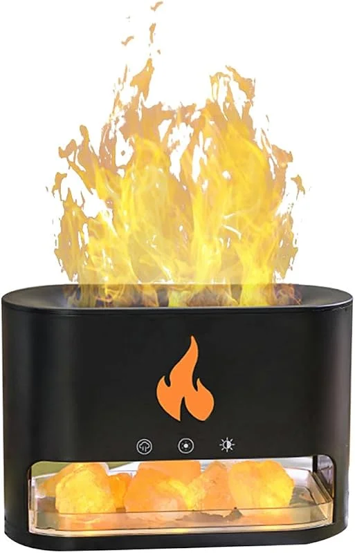 Chesoon Óleo essencial difusor ultra-sónico aromaterapia humidificador LED variável chama cristal sais decoração 250 ml tanque cor preto