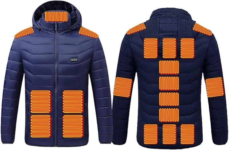Chaqueta térmica for Mujer y Hombre con Capucha Desmontable y 3 Capas Ajustables for Acampar al Aire Libre (sin batería)(Bleu, M) — Roupa aquecida