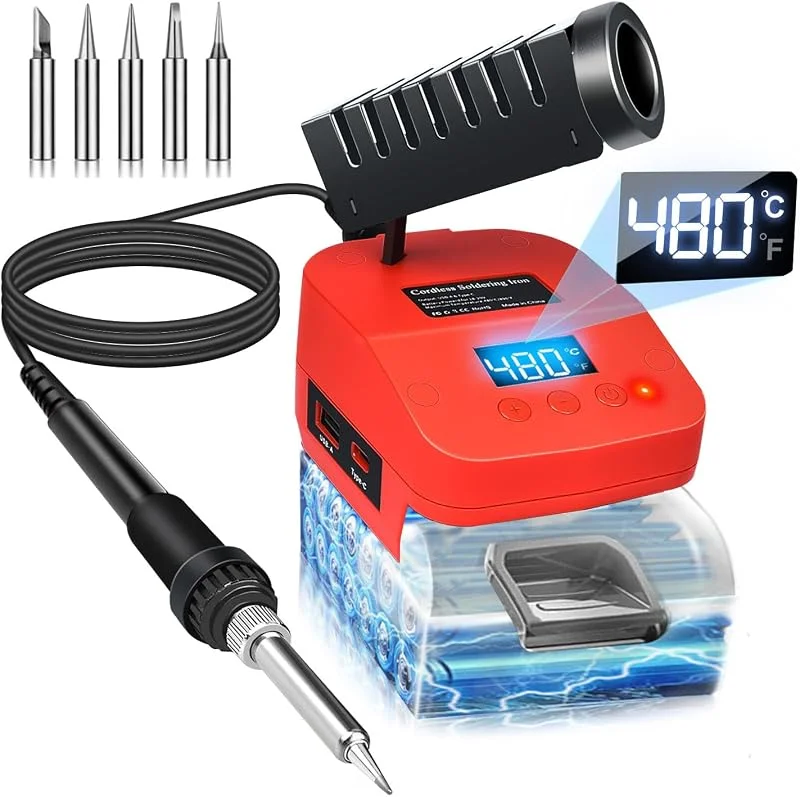 Soldador sem fios para bateria Milwaukee M18 de 18 V, aquecimento rápido, estação de soldagem digital elétrica com portas de carregamento USB e tipo C, kit de soldagem portátil ajustável para