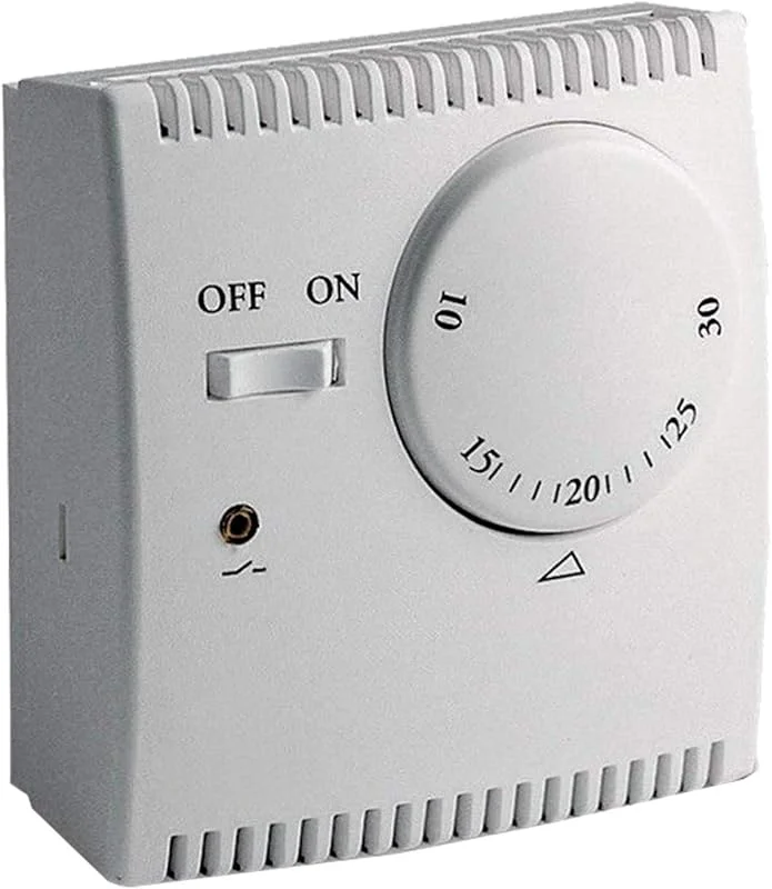 KPS Termostato analógico para aquecimento ou ar condicionado com interruptor ON, OFF, conexão de 2 fios, 5ºC a +30ºC