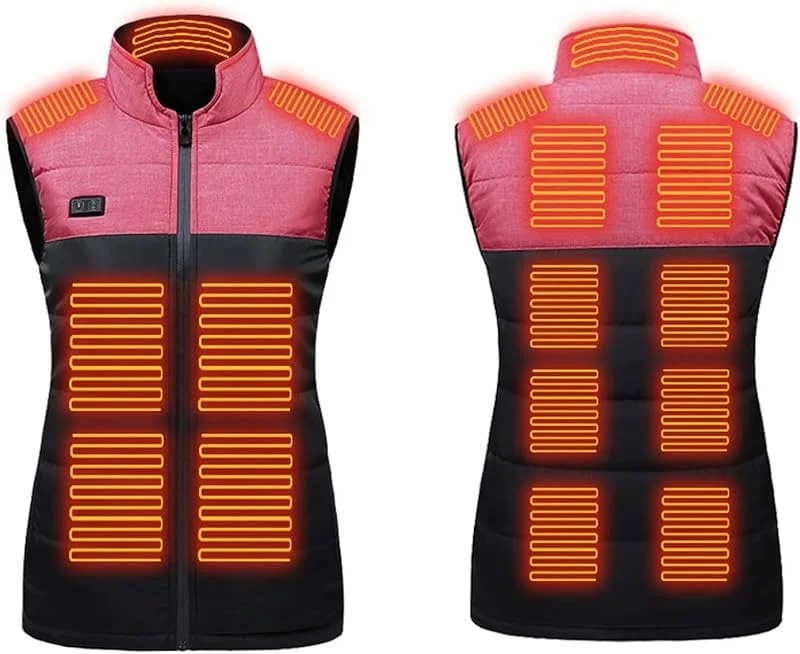 Chaleco calefactable con 11 Paneles calefactores, conexión USB, Ideal for Actividades al Aire Libre en Invierno (batería no incluida).(Rose, 2XL(67.5-75kg)) — Cozinha e lar