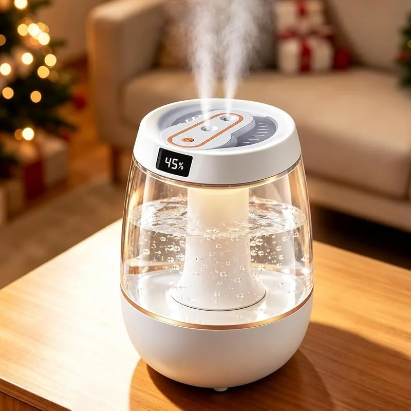 Humidificador de 3 litros para dormitorio, humidificador de niebla fría ultra silencioso de 20 dB, humidificador de aire inteligente con luz nocturna, boquillas dobles de 360° mini