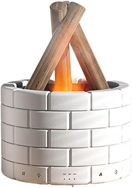 Mini humidificador de fogueira, difusor de óleo de aromaterapia para óleos essenciais, controlo remoto, 250 ml, forma de madeira, humidificador de névoa fria (lareira branca)