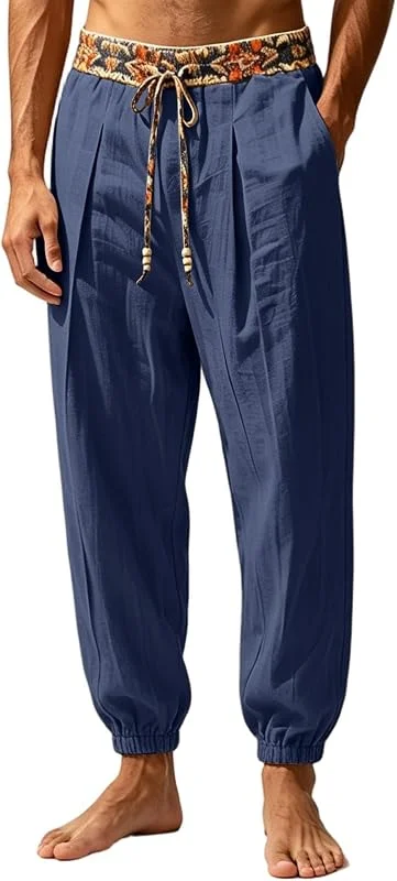 Pantalones de hombre con estampado floral de temporada, corte drapeado, pierna estrecha, pantalones casuales de zanahoria, versátiles y versátiles con estilo harén moderno para looks cotidianos — Roupa aquecida