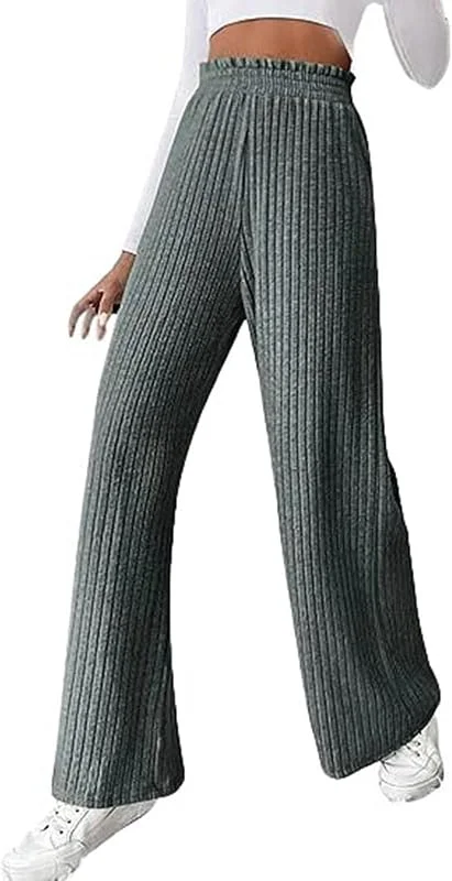 Pantalones casuales de punto sueltos de pierna ancha para mujer, pantalones de altura media con cintura elástica, pantalones calefactables para mujer — Roupa aquecida