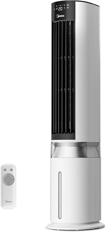Midea - Refrigerador de ar móvel com tanque de água de 7 l, fluxo de ar de 2000 m³, h, Sensicool Smart Temp Control, iões negativos, 6 velocidades, 5 modos, temporizador 12 horas, ecrã tátil — Humidificador