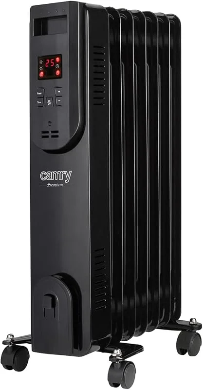 Camry CR7812 Aquecedor de óleo elétrico com ecrã LED controlo remoto 7 varetas 3 níveis de aquecimento 600 W, 900 W, 1500 W