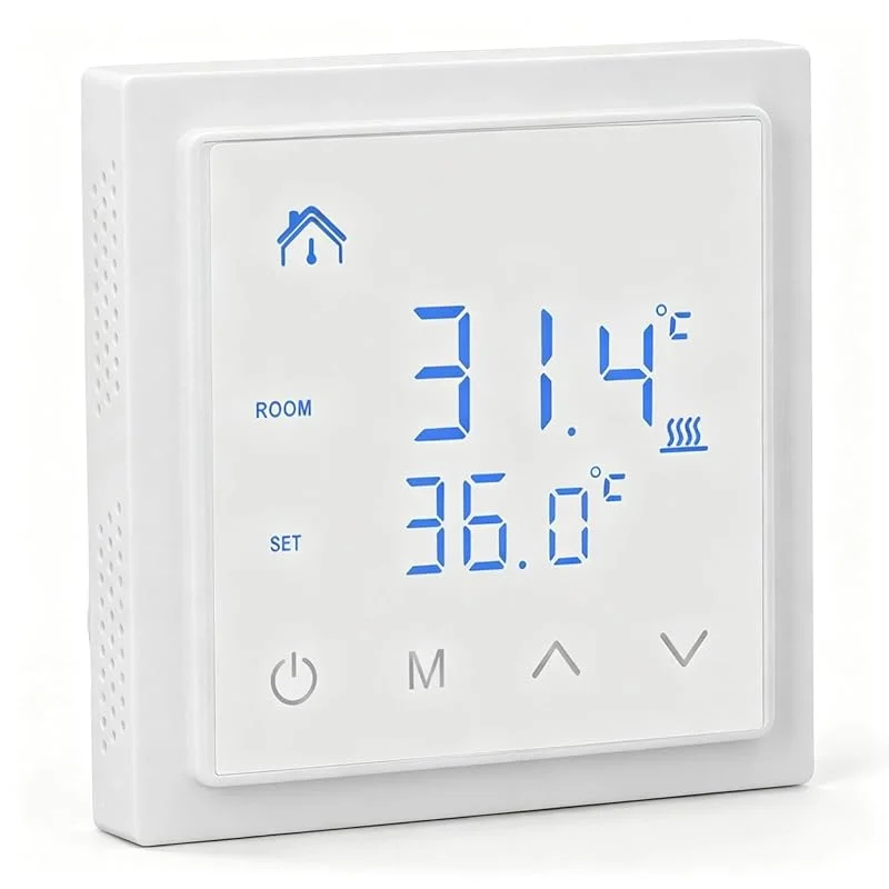 Termostato de Calefacción de Piso Eléctrico, 16a AC85V -2150V PIT Piezas Instalación Simple Termostato Inteligente Muro para el Hotel Casero Ensamblado (WHITE) — Aquecimento