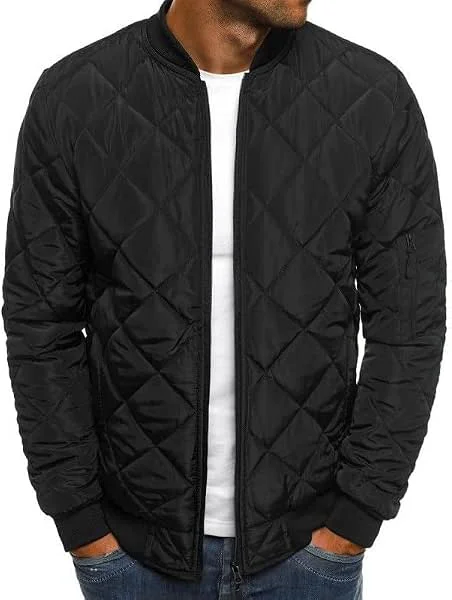 Genérico Casaco de inverno para homem moda parka cor sólida casaco leve fechos de correr casual basebol quente e informal à prova de vento superior folgado e confortável — Roupa aquecida