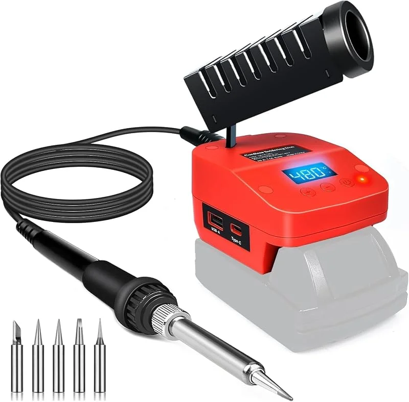 Ferramenta de estação de soldador sem fios para bateria Milwaukee M18 de 18 V, soldador elétrico portátil de aquecimento rápido com USB e tipo C para M18 para bricolage, reparação de