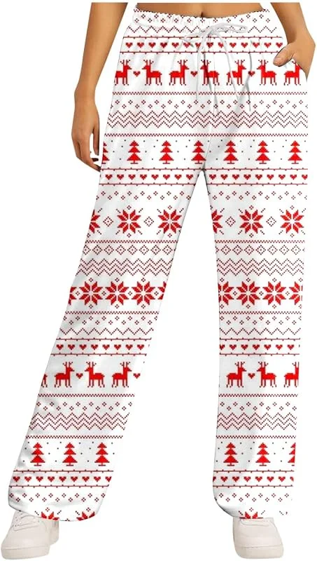 Pantalones de chándal de talle alto con estampado de Papá Noel para mujer, con bolsillos, pantalones casuales de yoga para el día a día, ropa africana, pantalones de mujer — Roupa aquecida