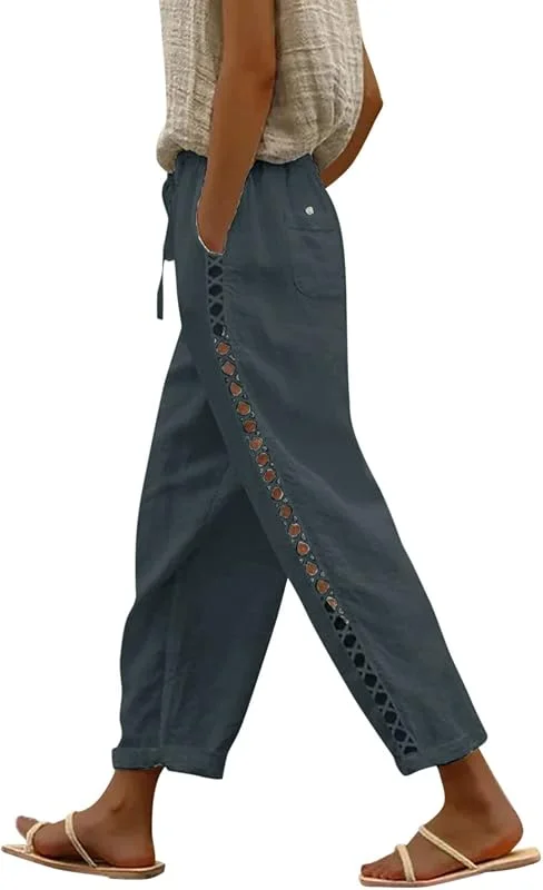 Generisch Pantalones casuales de mujer con cordón de cintura alta pantalones capri con bolsillos pierna ancha pantalones cortos para mujer vestido de tenis para mujer con pantalones, gris oscuro, S — Roupa aquecida