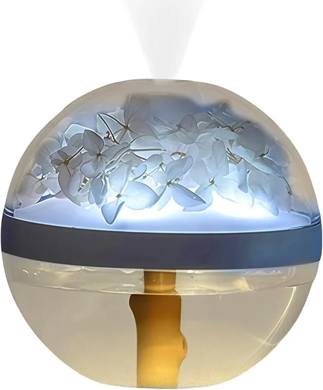 Humidificador portátil, design de flores preservadas, capacidade de 270 ml, recarregável por USB, 4, 7 x 4, 7 x 4, 5 polegadas, hidratação e purificação do ar, luz noturna integrada, ideal para sala de
