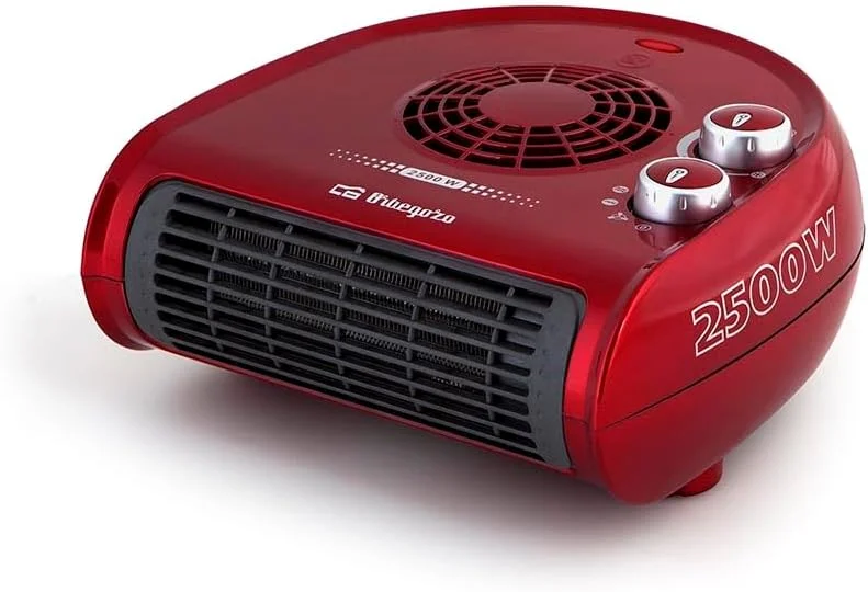 Orbegozo FH 5033 - Aquecedor, termostato regulável, 2 níveis de potência, função ventilador de ar frio, calor instantâneo, indicador luminoso, alça de transporte, 2500 W, vermelho — Aquecimento