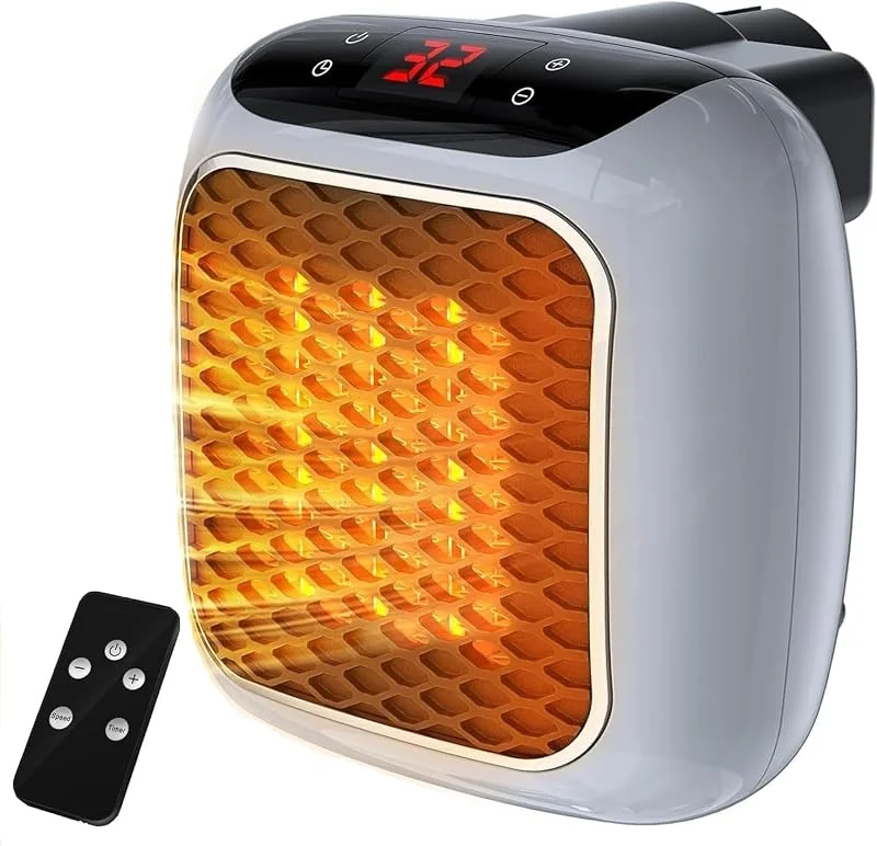 Enchufe calefactor con mando a distancia, mini ventilador de cerámica para baño, ahorro de energía, calefacción silenciosa, 800 W, con temporizador de 12 horas, termostato — Aquecimento