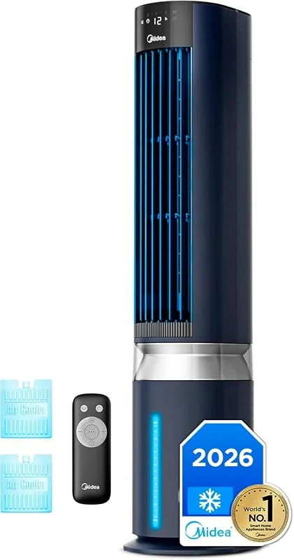 MIDEA Climatizador a vaporativo portátil 3 em 1 capacidade de 7 l e controlo remoto, ventilador de água, refrigerador de ar, humidificador, 6 velocidades, 5 modos, temporizador de 12H, oscilação de 85º, com IA