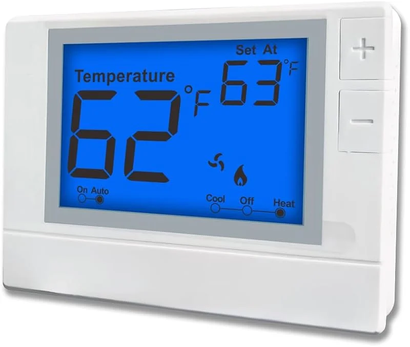 Termostato não programável para sistemas convencionais de estágio único, 1 calor, 1 frio, fácil bricolage, retroiluminação azul — Aquecimento